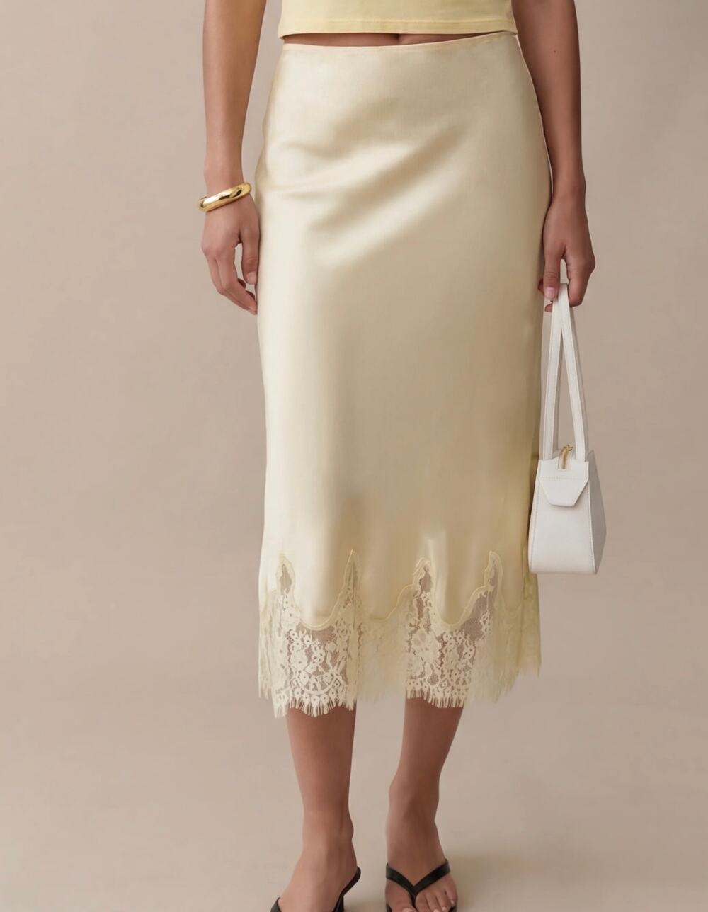 New Few Moda O.P.T silk Evren butter yellow skirt $197 Sz S